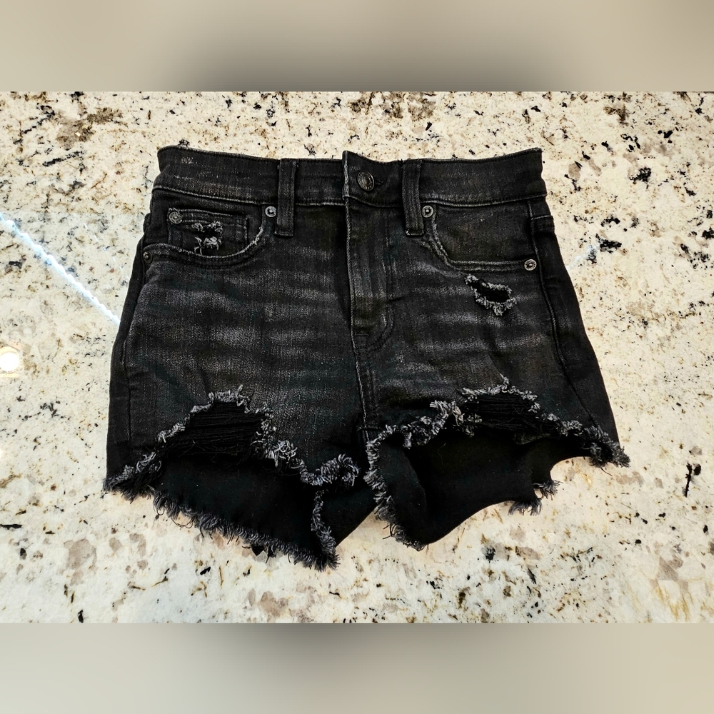 American Eagle Outfitters Black Ripped Jean Shorts, Size 00